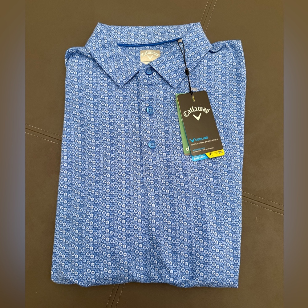 Callaway Cooling Opti-Dri Golf Polo NWT Blue Mini Flowers Men’s L